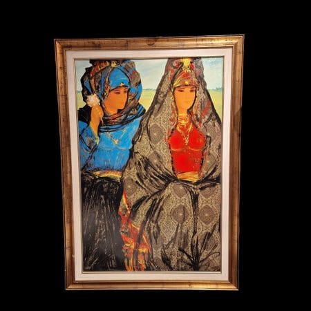 Quadro Donne Orientali firmato Andrea Quarto, dipinto di grandi dimensioni incorniciato
