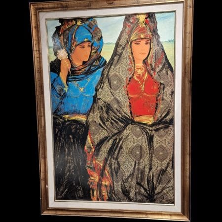 Quadro Donne Orientali firmato Andrea Quarto, dipinto di grandi dimensioni incorniciato
