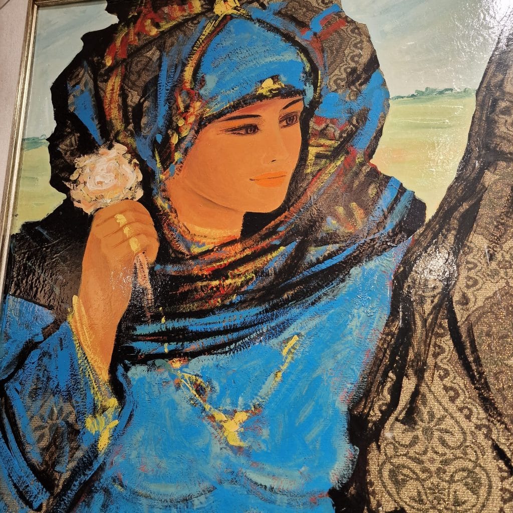 Quadro Donne Orientali firmato Andrea Quarto, dipinto di grandi dimensioni incorniciato