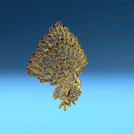 Pavone portagioie in metallo color oro con scatola