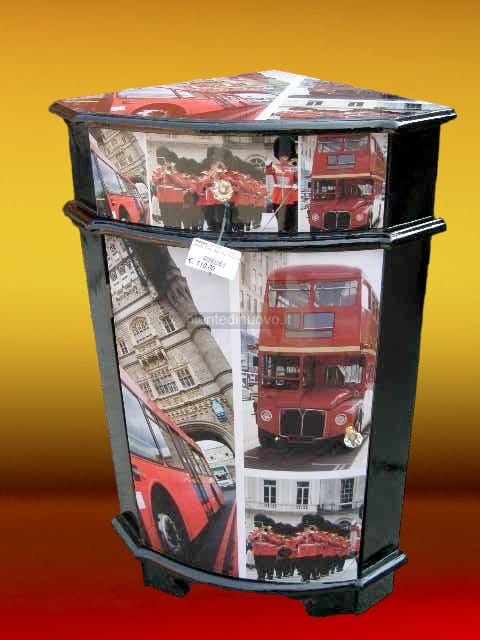 9002593 Angoliera London in legno nero con immagini di Londra e anta frontale