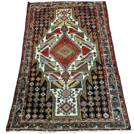 Tappeto Mazlagan vintage persiano annodato a mano con medaglione centrale