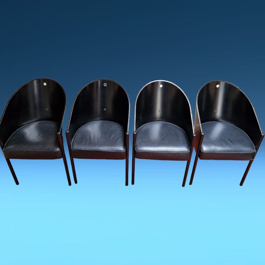 Poltroncina Costes Driade vintage originale in legno e pelle, design Philippe Starck