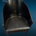 Poltroncina Costes Driade vintage originale in legno e pelle, design Philippe Starck