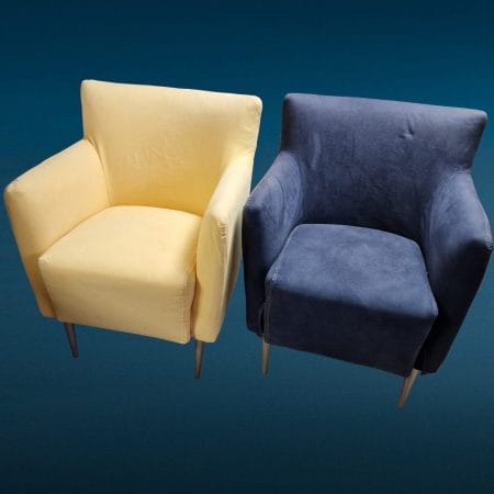 Poltroncina imbottita Somaschini sfoderabile disponibile in blu e giallo