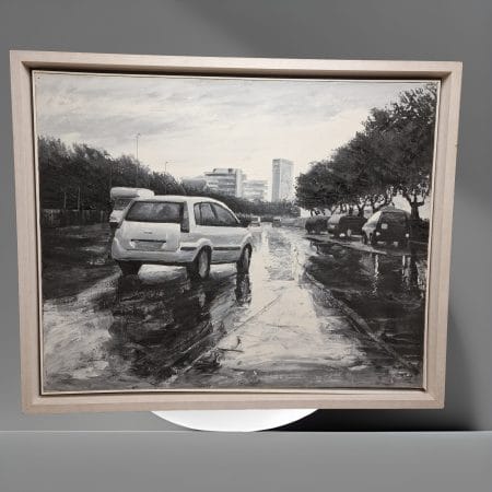 Opera In corsa di Davide Frisoni, olio su tela datato 2007, arte contemporanea.