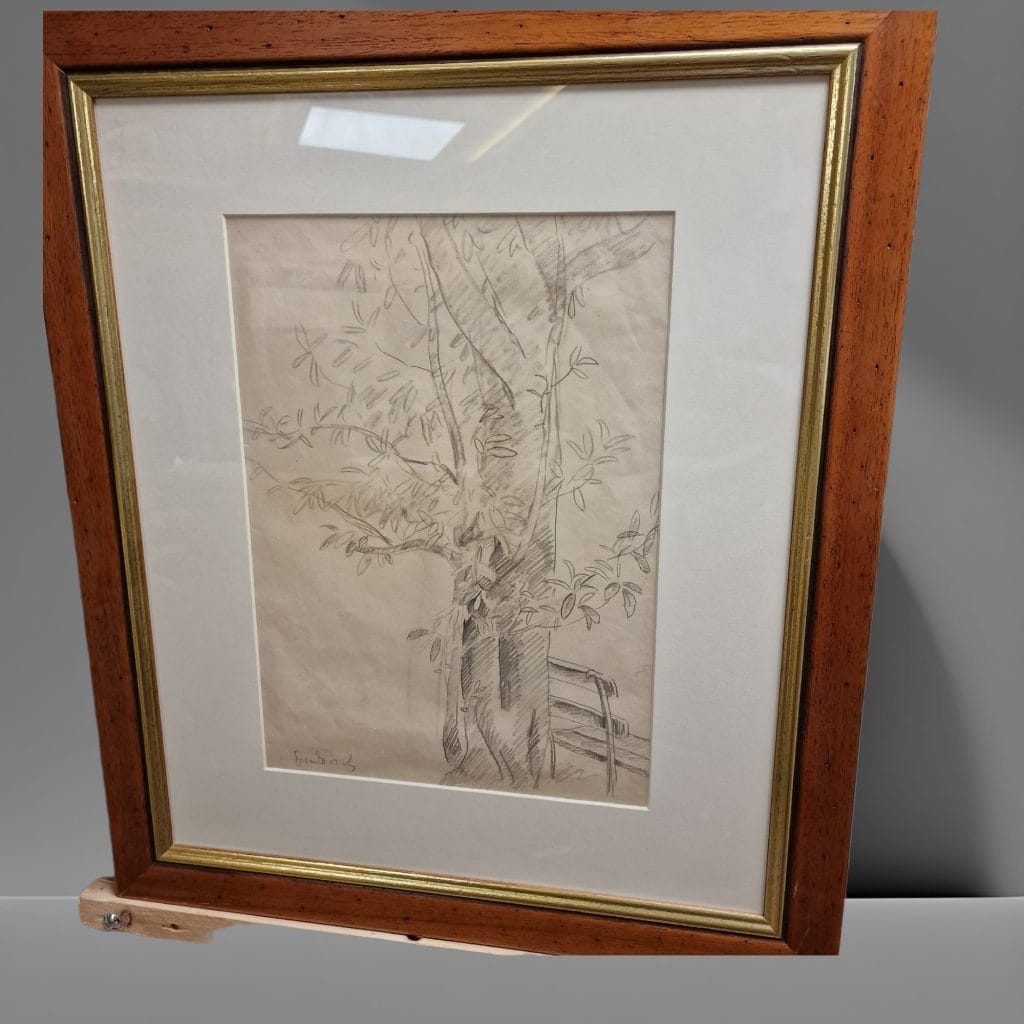 04590.jpg Disegno a matita originale “Studio albero e panca” di Marcello Dudovich, firmato e certificato