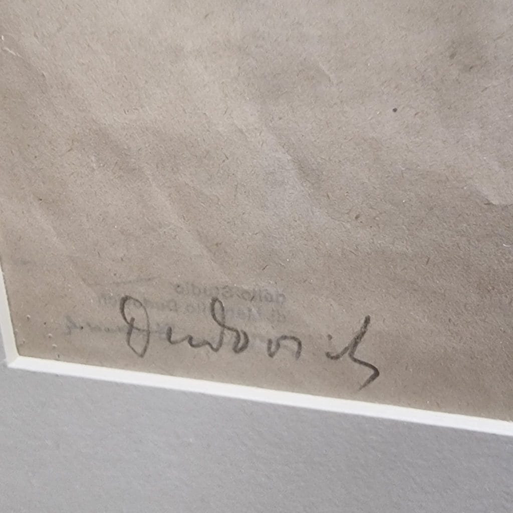 Disegno a matita originale “Studio albero e panca” di Marcello Dudovich, firmato e certificato