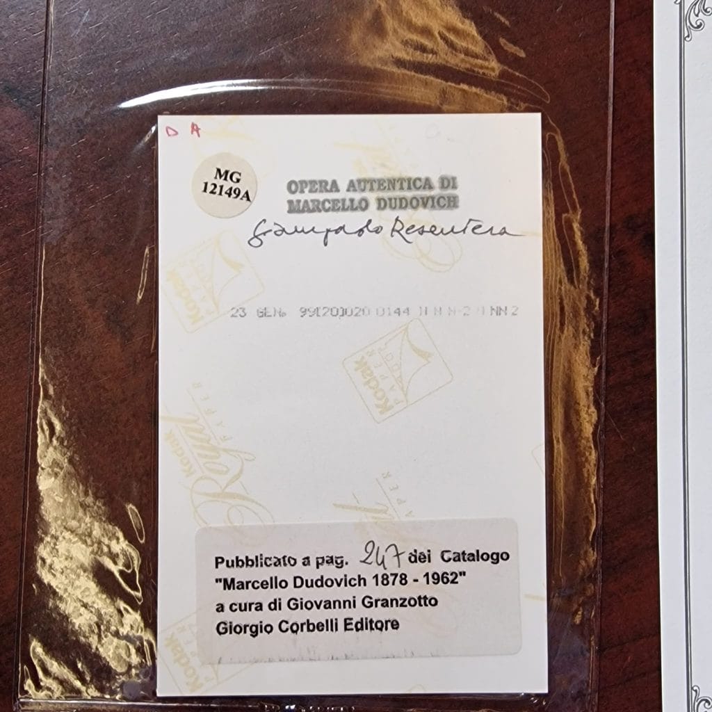 Disegno a matita originale “Studio albero e panca” di Marcello Dudovich, firmato e certificato