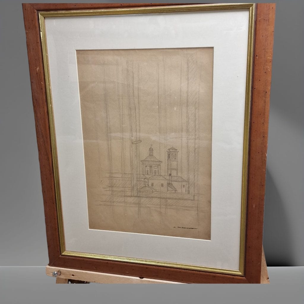 Disegno originale “Chiesa Lapis” di Marcello Dudovich, opera firmata e certificata