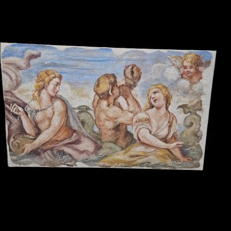 strappo murale dipinto con scena mitologica e figure classiche