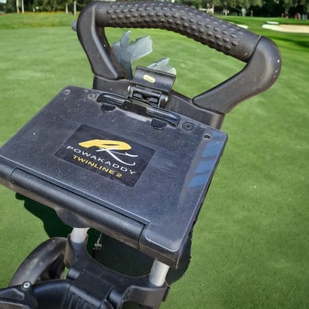 carrellino da golf pieghevole Powacaddy Twin Line 2 nero in condizioni eccellenti