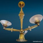 04597 Lampadario veneziano in vetro anni ’40 con bracci gialli soffiati e 4 luci
