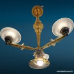 04597_1 Lampadario veneziano in vetro anni ’40 con bracci gialli soffiati e 4 luci