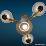 04597_2 Lampadario veneziano in vetro anni ’40 con bracci gialli soffiati e 4 luci