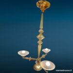 04597_3 Lampadario veneziano in vetro anni ’40 con bracci gialli soffiati e 4 luci