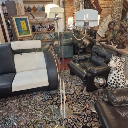 lampada piantana vintage anni 70 con doppia accensione e diffusori in metallo
