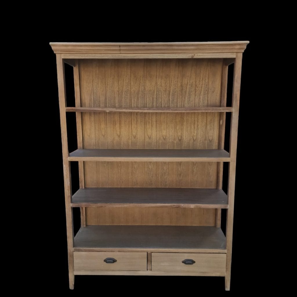 Mobile libreria in legno con scaffali aperti e cassetti