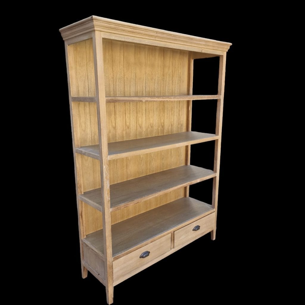 Mobile libreria in legno con scaffali aperti e cassetti