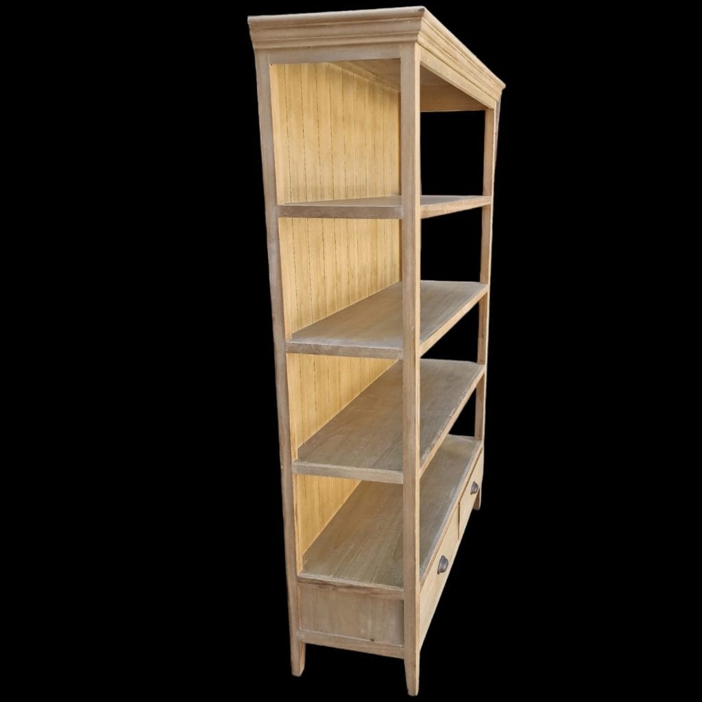 Mobile libreria in legno con scaffali aperti e cassetti