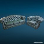 40747 Set divano Chesterfield 3 posti e poltrona in pelle salvia