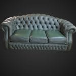 Set divano Chesterfield con poltrona in pelle color salvia