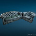 40747_5 Set divano Chesterfield 3 posti e poltrona in pelle salvia