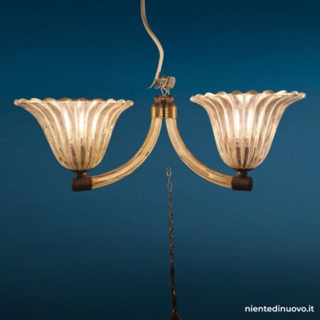 Applique due luci in vetro di Murano, bracci gessati