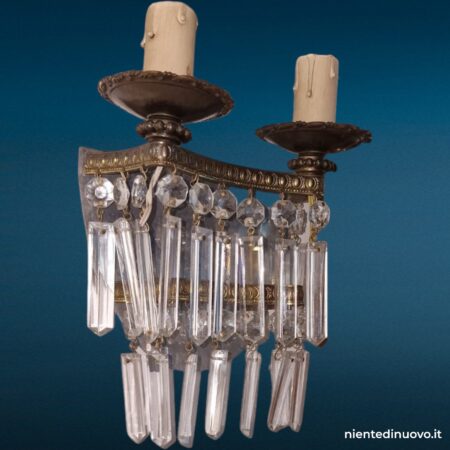 Coppia applique anni '50 con pendagli in vetro