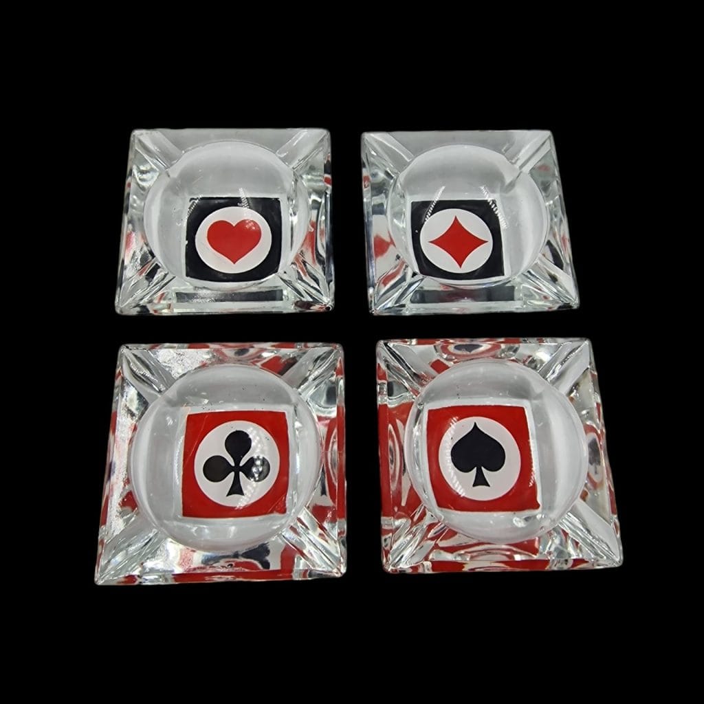 Set di 4 posacenere in vetro con semi di carte da gioco (vintage)
