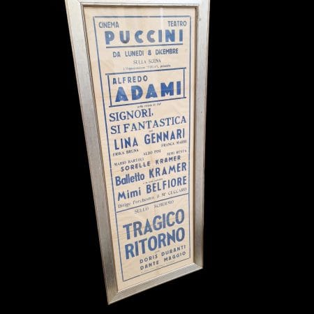 Vecchia locandina incorniciata originale del Cinema Teatro Puccini, epoca fascista