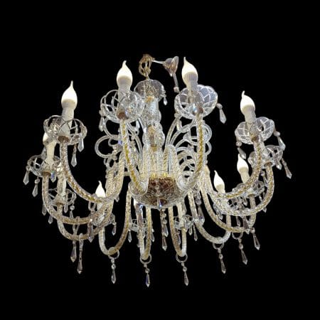 Lampadario in cristallo con finiture oro a 12 luci completo di pendagli originali