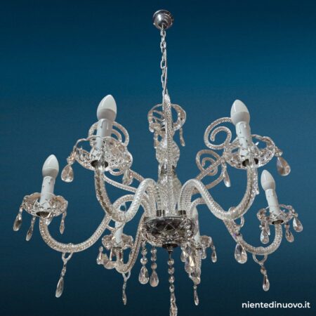 Lampadario cristallo a sei luci stile veneziano
