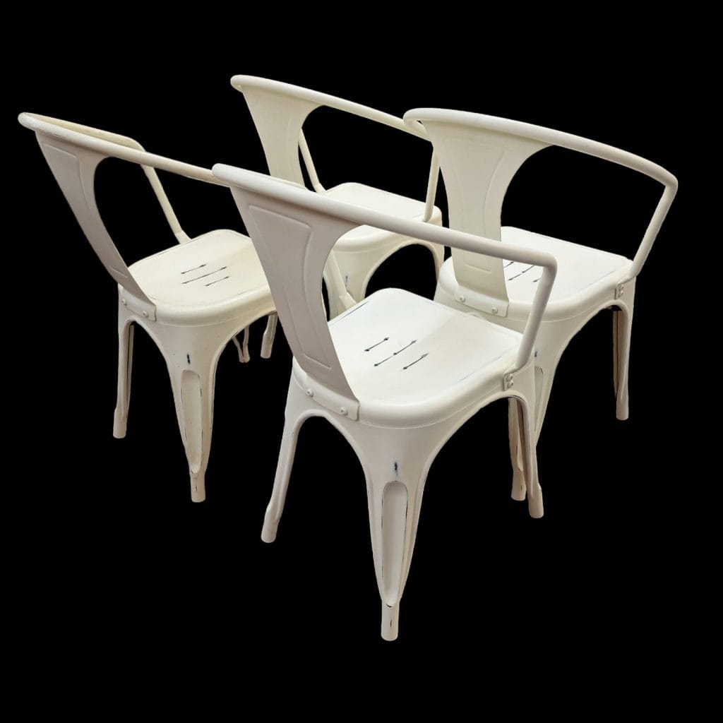 Set di 4 sedie impilabili stampate in metallo industrial con braccioli