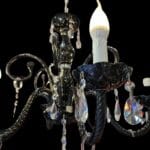 Lampadario 6 luci in vetro nero con pendagli in vetro chiaro sfaccettato