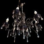 Lampadario 6 luci in vetro nero con pendagli in vetro chiaro sfaccettato