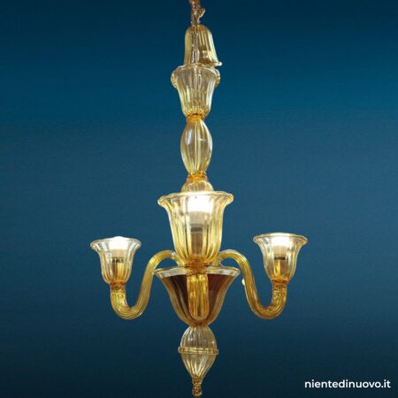 Lampadario in vetro di Murano 3 luci ambra