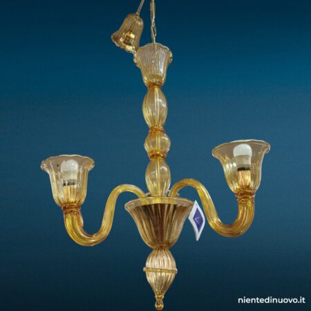 Lampadario in vetro di Murano 3 luci ambra