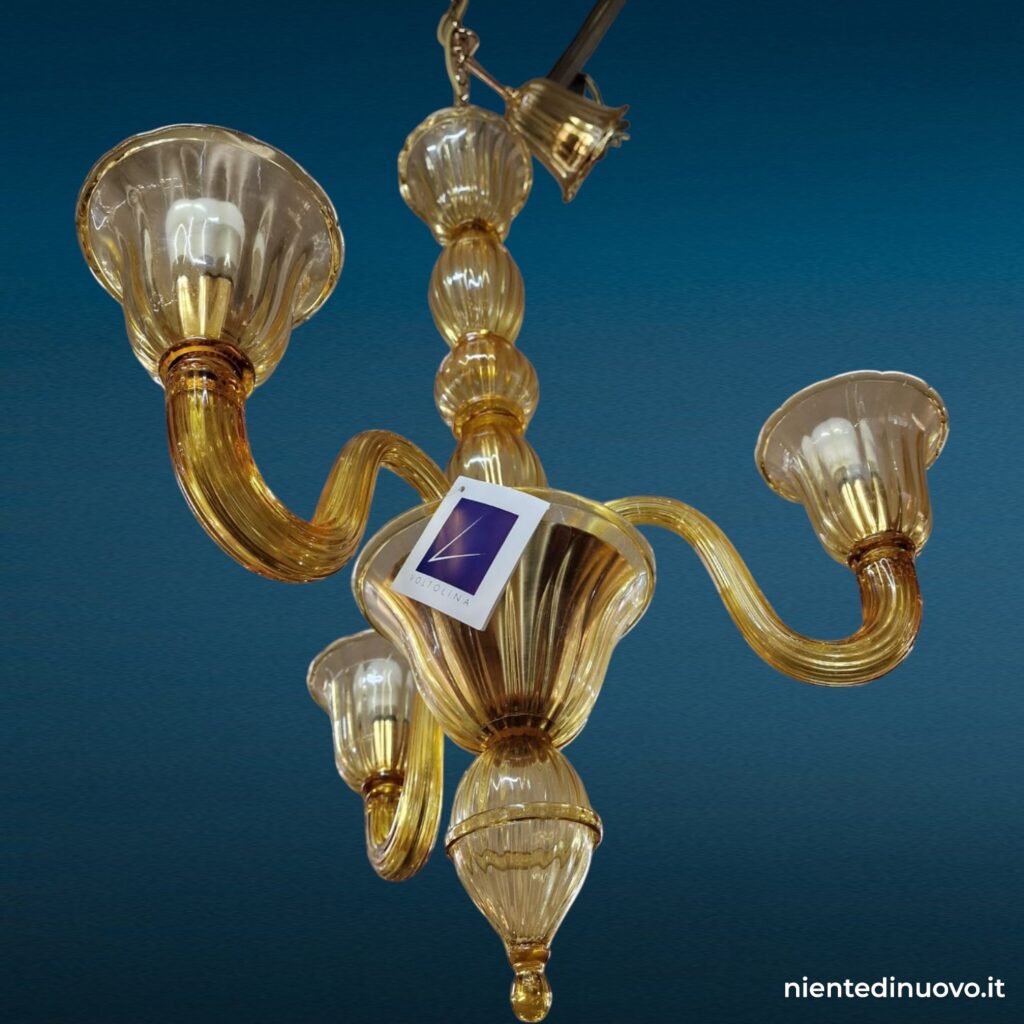 Lampadario in vetro di Murano 3 luci ambra