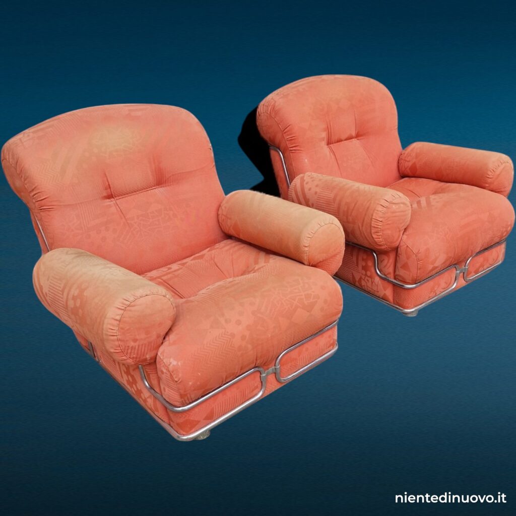 Coppia poltrone vintage italiane anni '70, struttura in acciaio