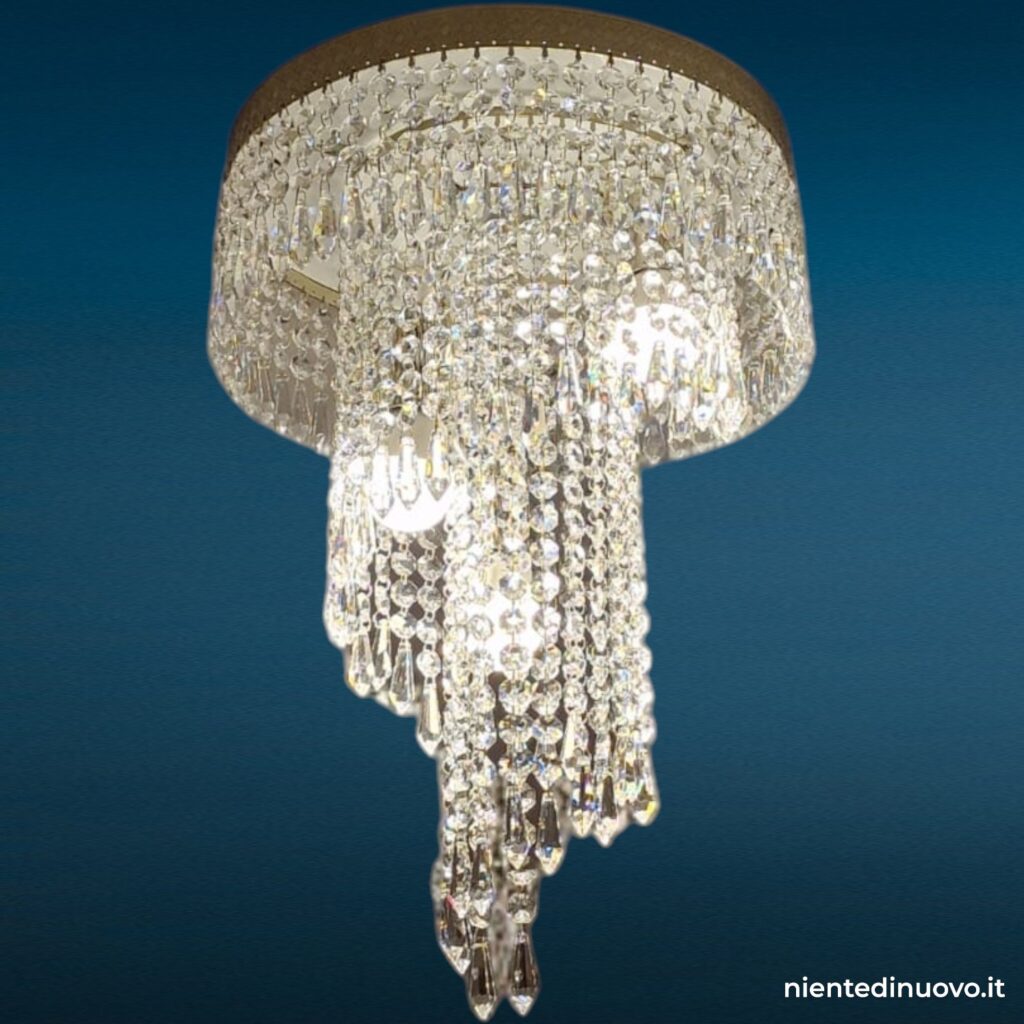 40942 Lampadario a cascata spirale cristalli 3 luci E14