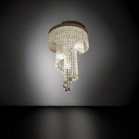 Lampadario a cascata a spirale con catene di cristalli e tre luci E14
