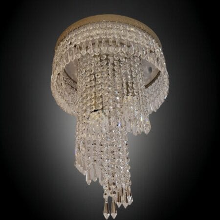 Lampadario a cascata a spirale con catene di cristalli e tre luci E14