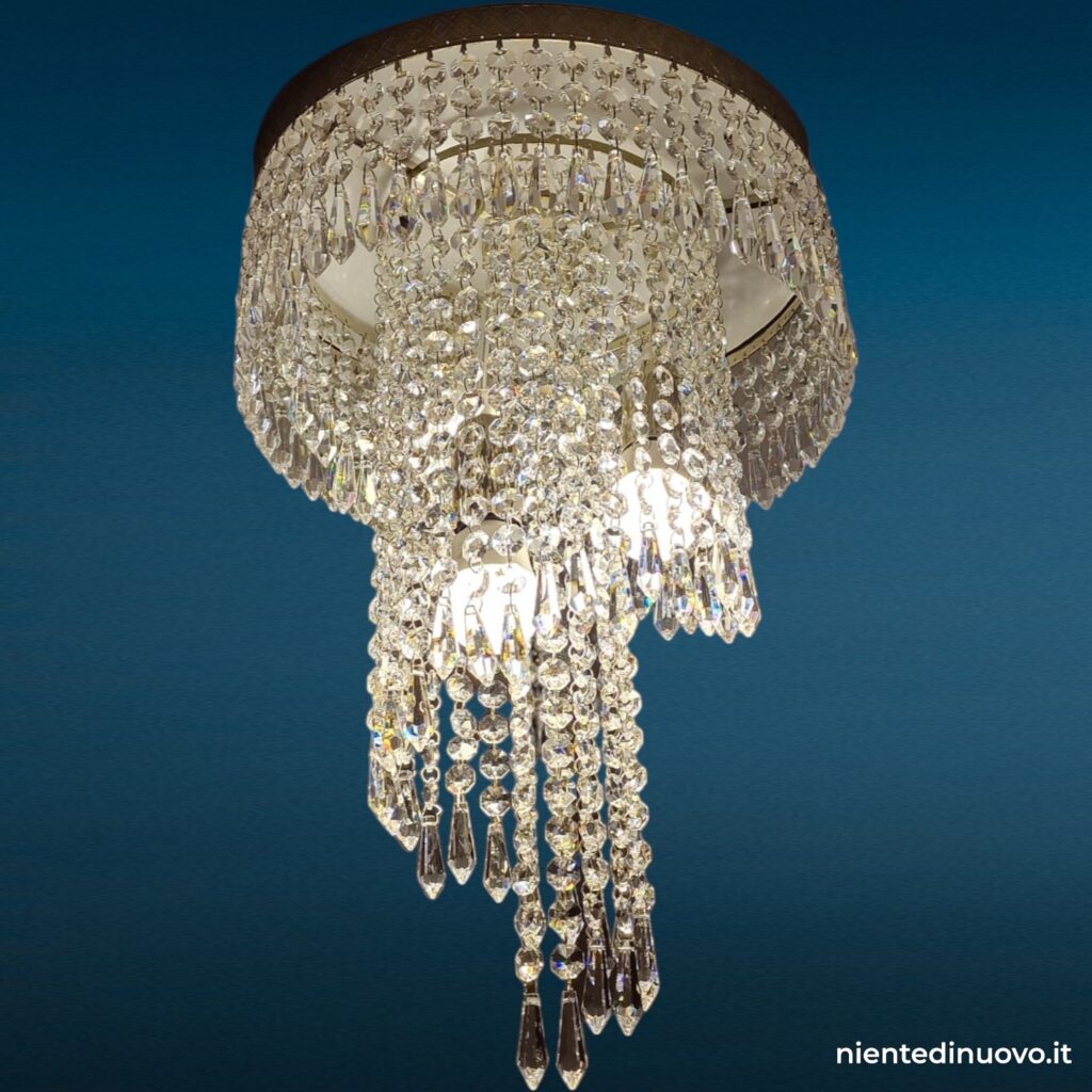 Lampadario a cascata spirale cristalli 3 luci E14