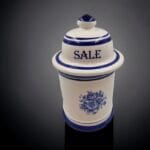 40965.jpg Vaso in ceramica bianco e blu con coperchio vintage