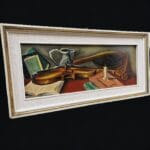 Quadro dipinto Olio firmato W. Martuzzi con violino su tela 40x15 cm