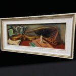 Quadro dipinto Olio firmato W. Martuzzi con violino su tela 40x15 cm