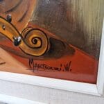 Quadro dipinto Olio firmato W. Martuzzi con violino su tela 40x15 cm