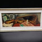 Quadro dipinto Olio firmato W. Martuzzi con violino su tela 40x15 cm