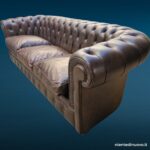 41075_3 Divano Chesterfield tre posti in pelle marrone